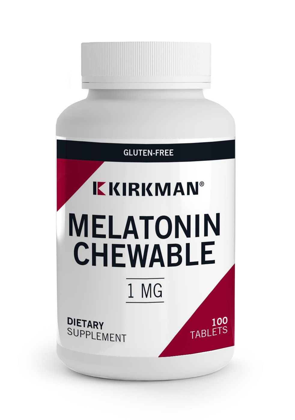 Kirkman Melatonina 1 mg, tableta masticable en empaque, apoyo al descanso nocturno.