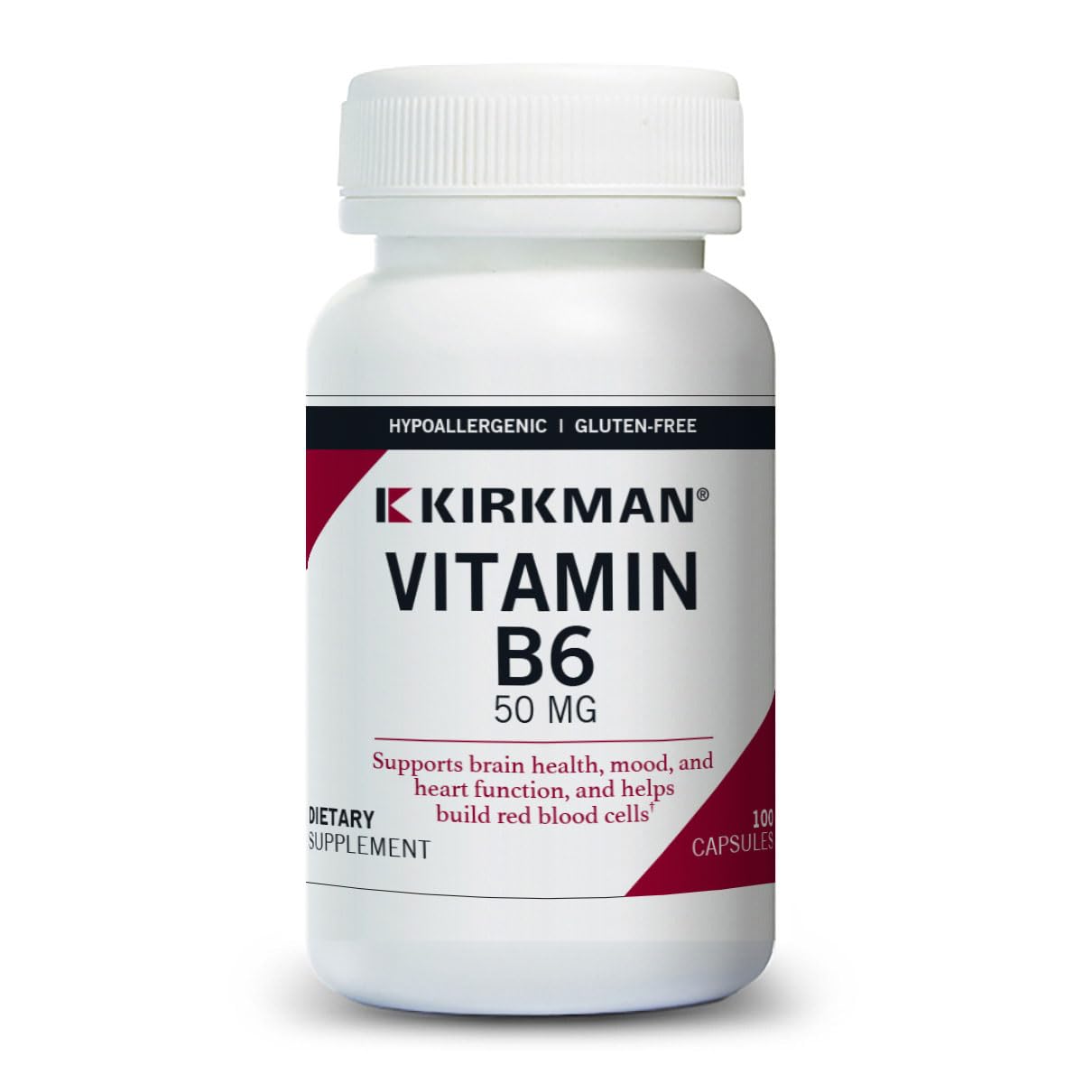 Kirkman Vitamina B6 50 mg, envase vegetariano, soporte para el metabolismo de proteínas.
