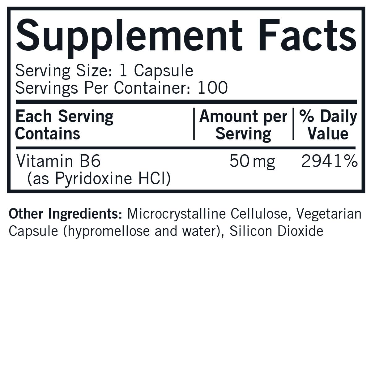 Kirkman Vitamina B6 50 mg, etiqueta clara, información útil para el consumo diario.