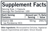 Kirkman Vitamina B6 50 mg, etiqueta clara, información útil para el consumo diario.