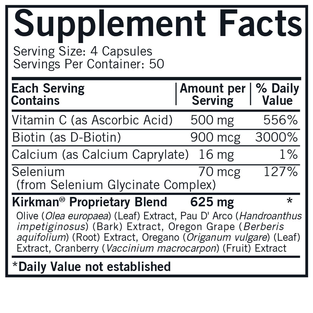 Kirkman Yeast Aid Advanced Formula, etiqueta sin alergenos, ideal para dietas sensibles y seguras.
