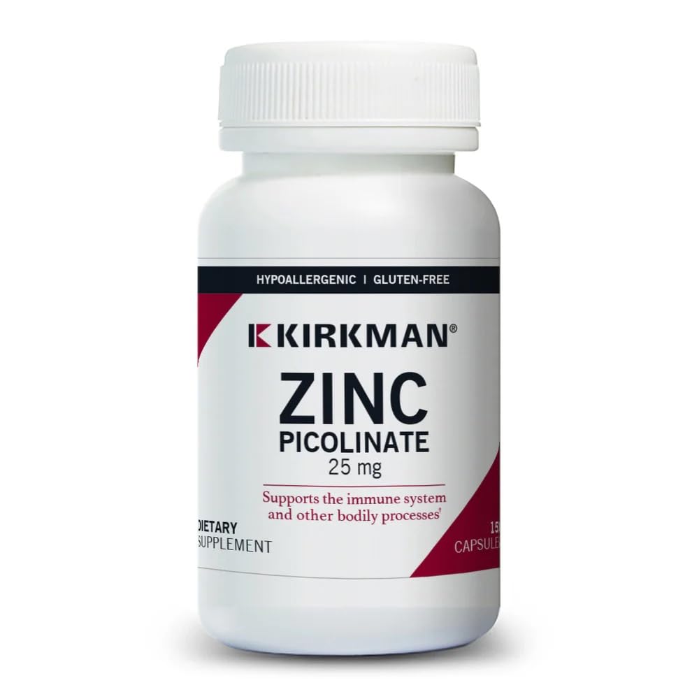 Kirkman Zinc Picolinato 25 mg en botella de cápsulas para uso diario.