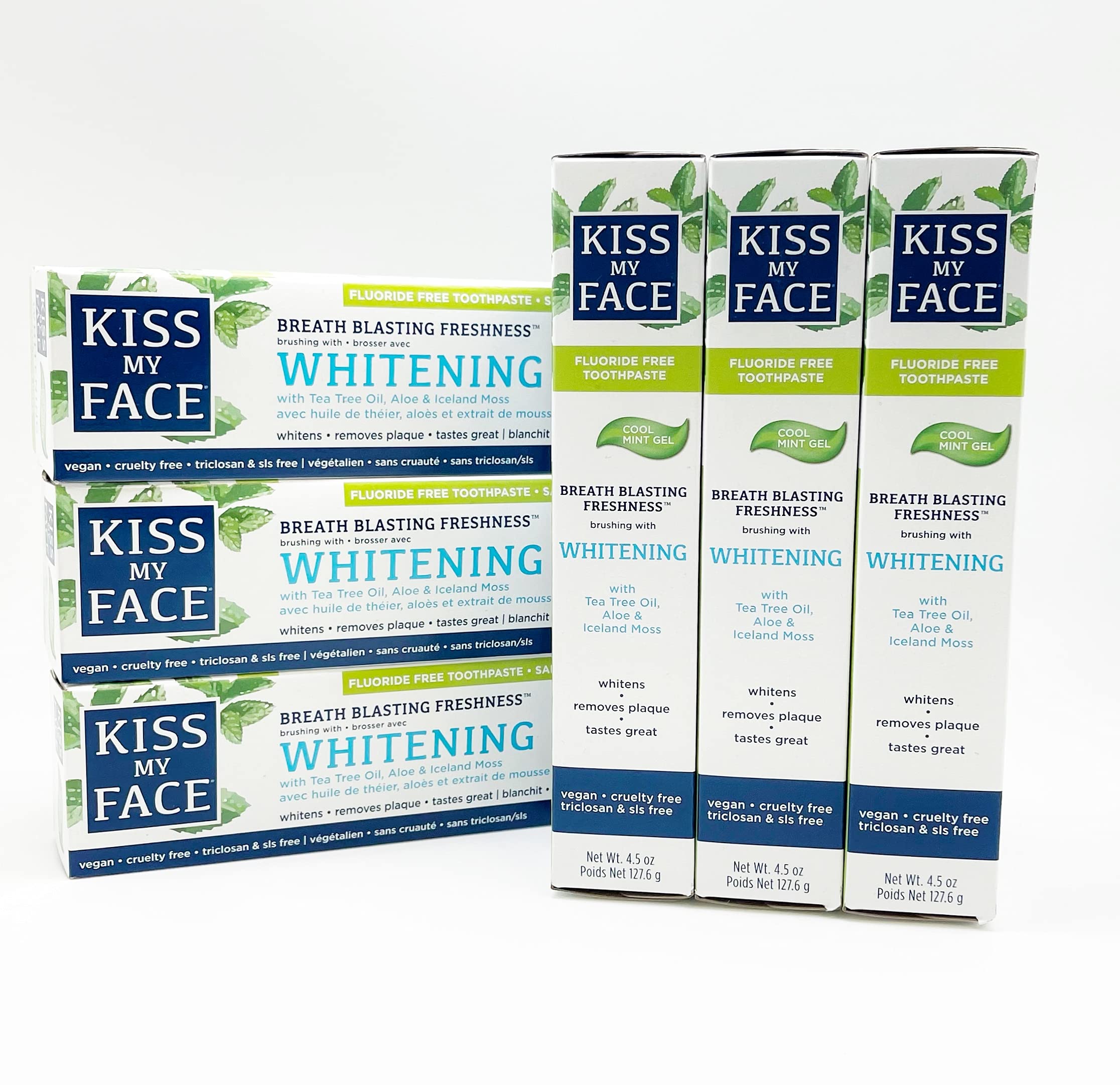 Kiss My Face empaque de cuidado bucal 6 piezas para uso diario sin fluoruro.
