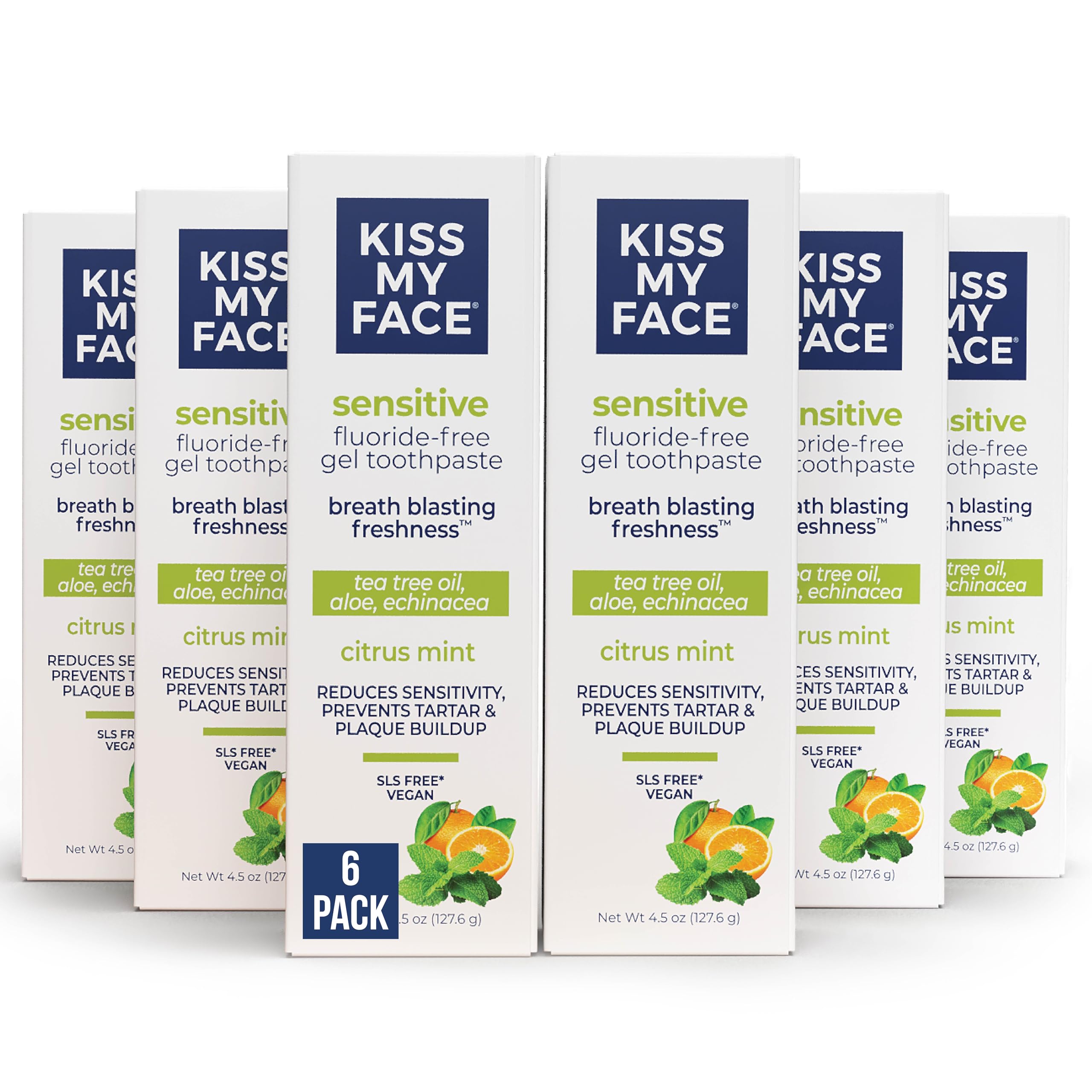Kiss My Face gel dentífrico sensible Citrus Mint en tubo, ideal para dientes sensibles.