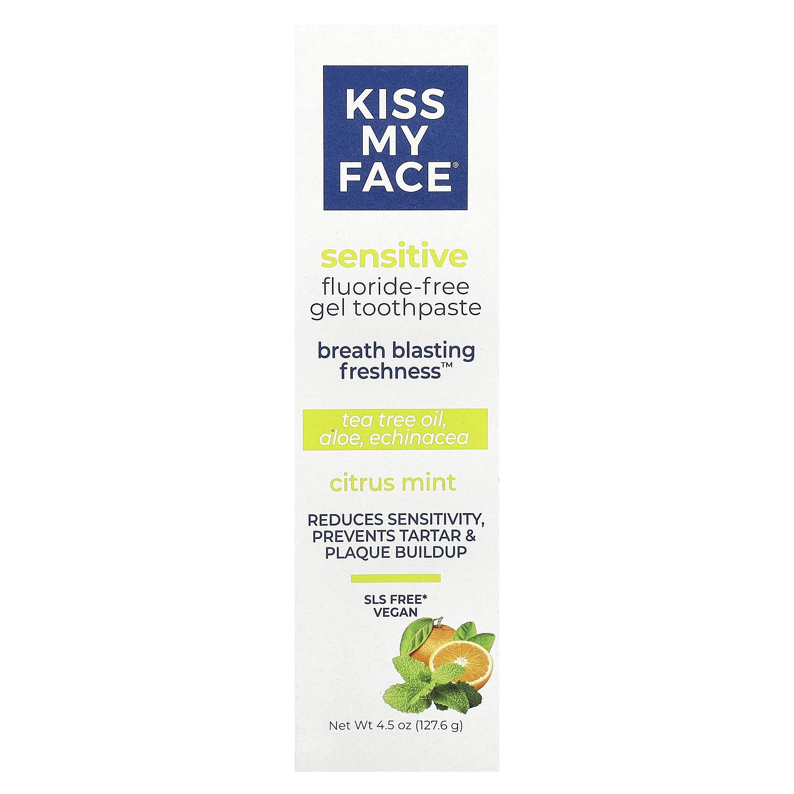 Pasta dental Kiss My Face, tubo 4.5 oz, refrescante sabor cítrico