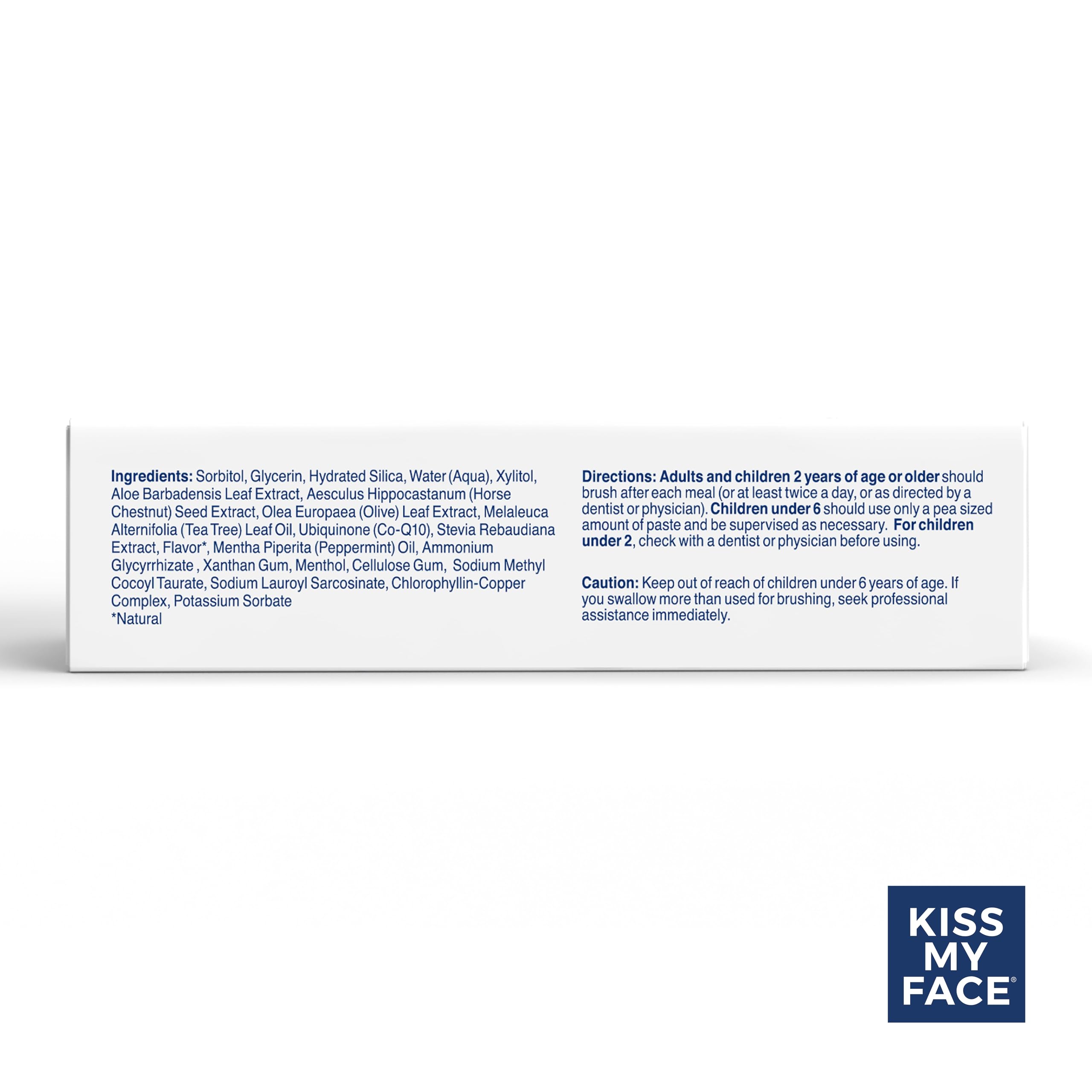 Kiss My Face pasta en gel, etiqueta vegana visible