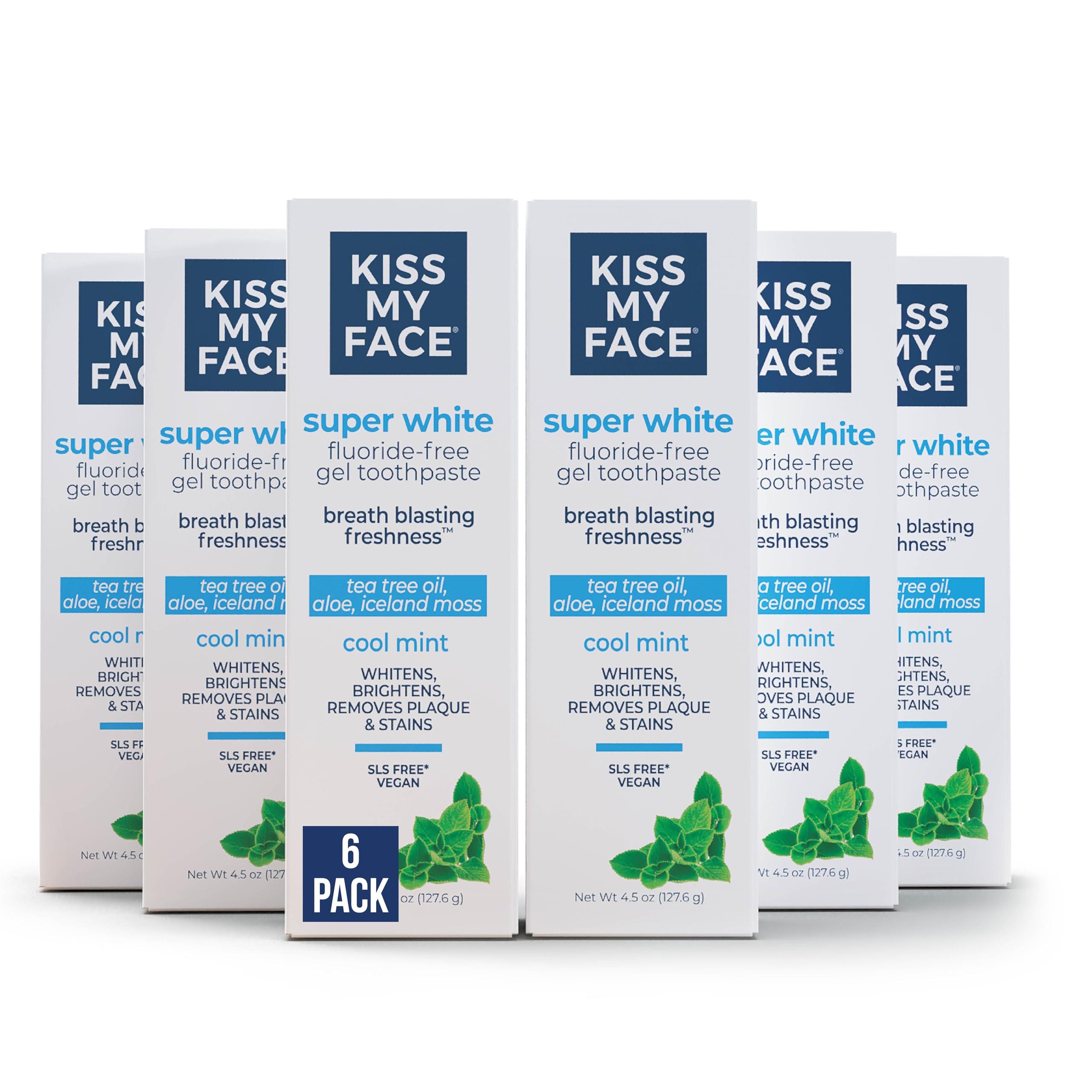 Kiss My Face Super White, tubo de pasta dental, ayuda a eliminar manchas superficiales.
