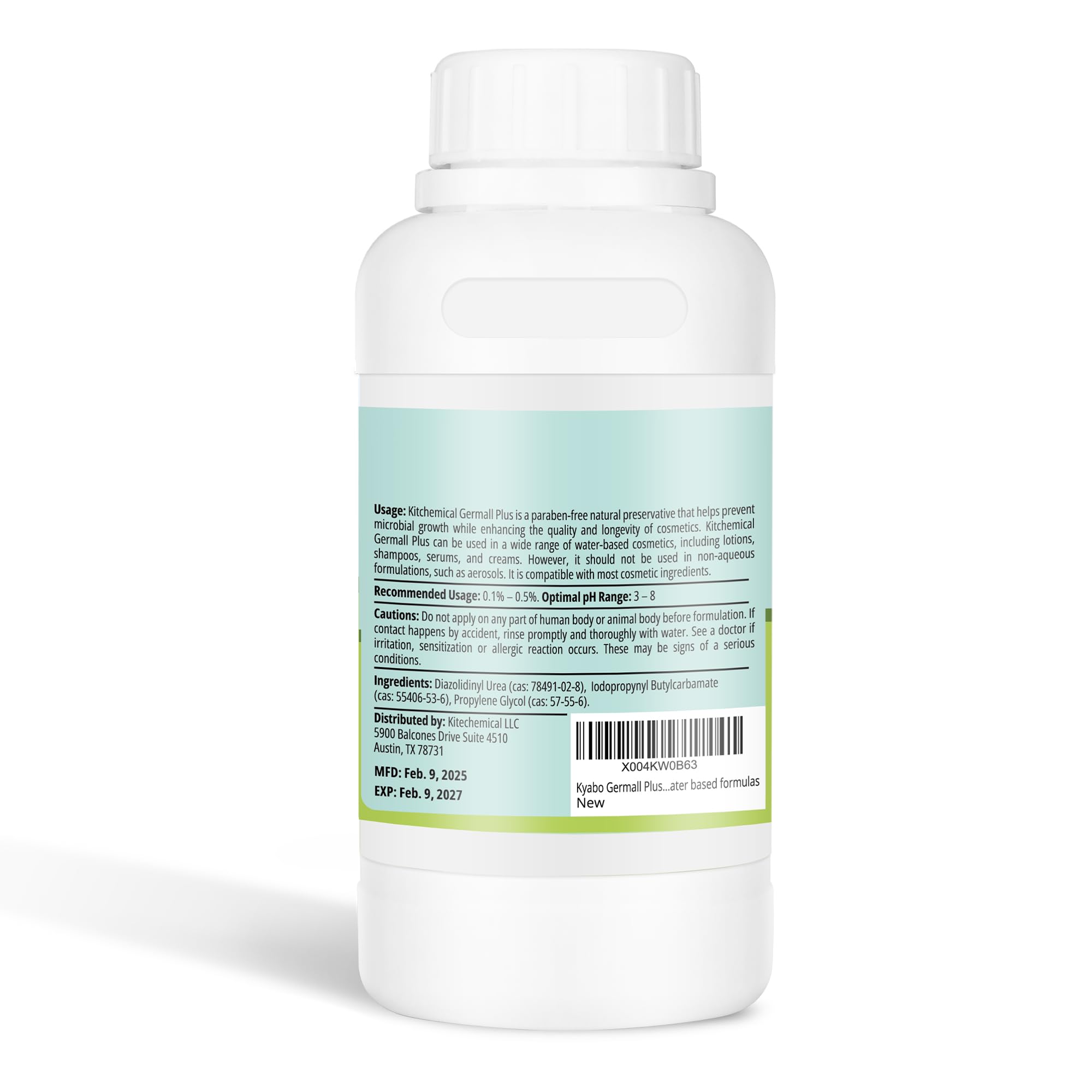 Textura cremosa cercana, preservada con Germall Plus para piel suave.