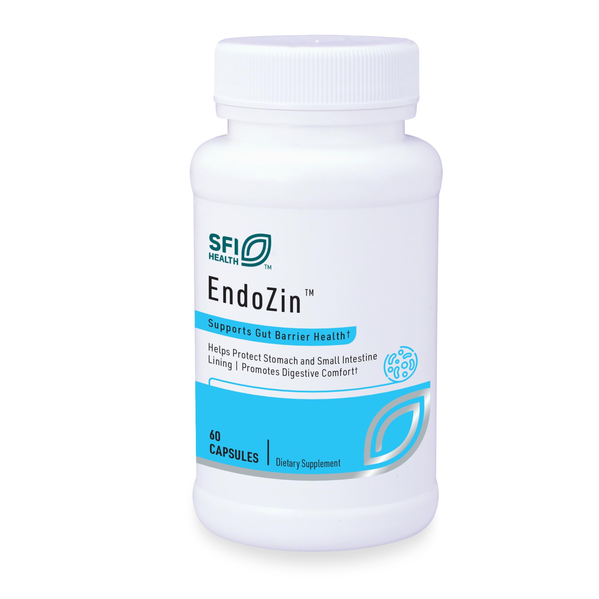 Endozin de Klaire Labs en frasco, cápsulas para apoyar la barrera intestinal.