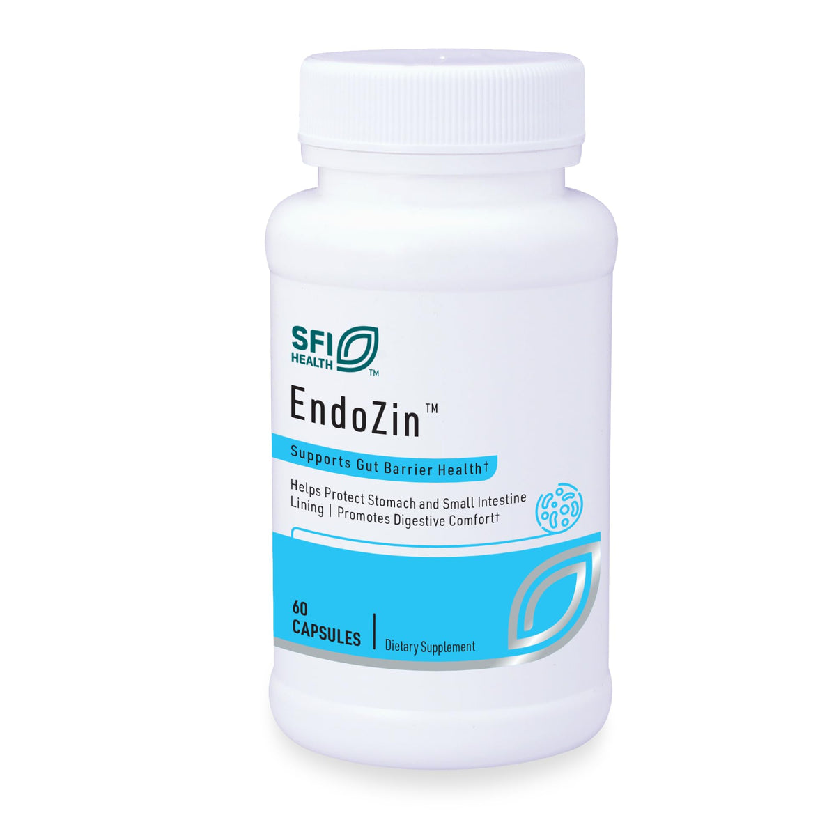 Endozin de Klaire Labs en frasco, cápsulas para apoyar la barrera intestinal.