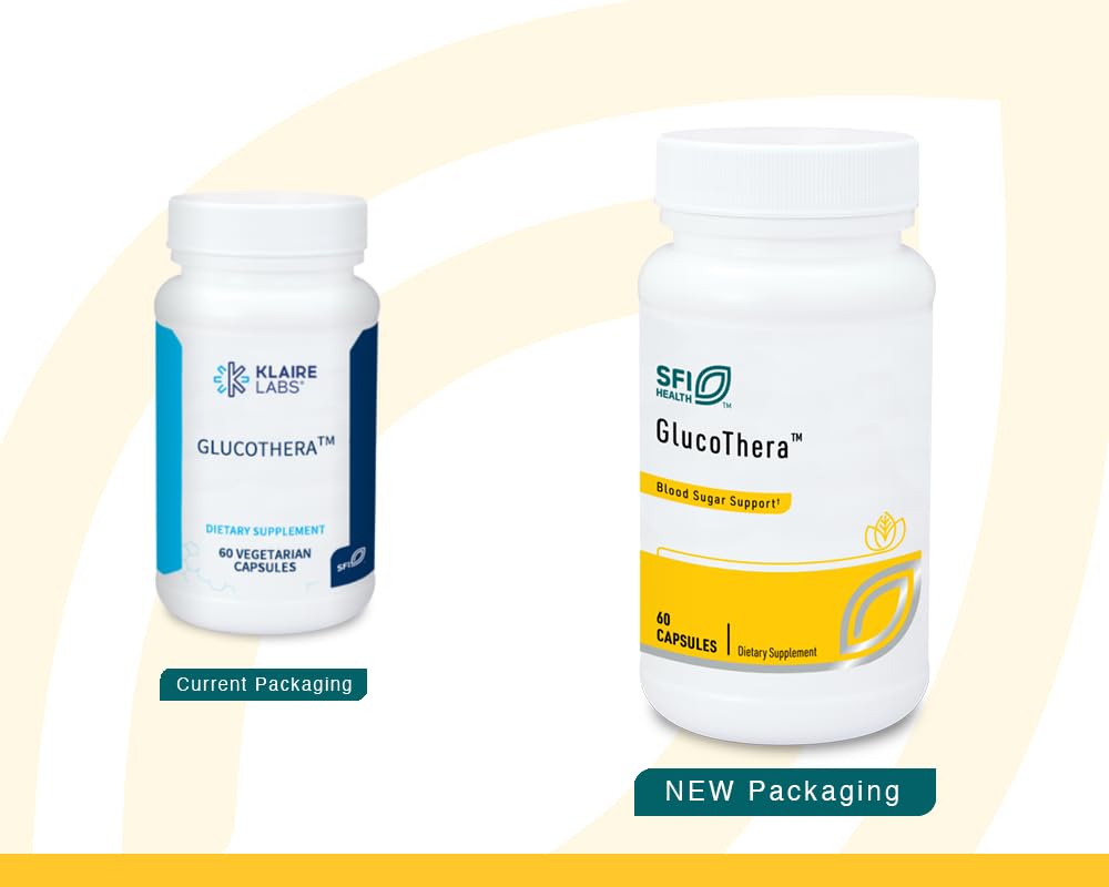 Klaire Labs GlucoThera: cápsulas trasera, información clara de ingredientes.