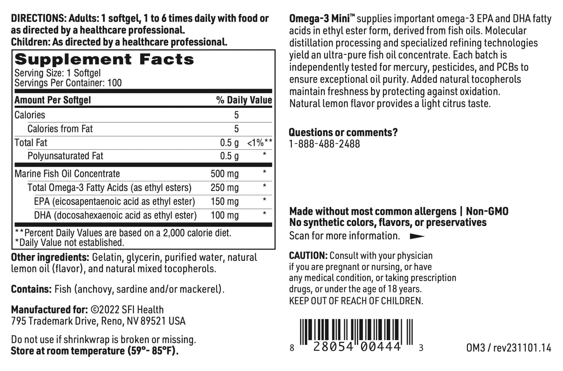 Vitamina E tocopherol presente en Klaire Labs Omega-3 Mini para frescura.