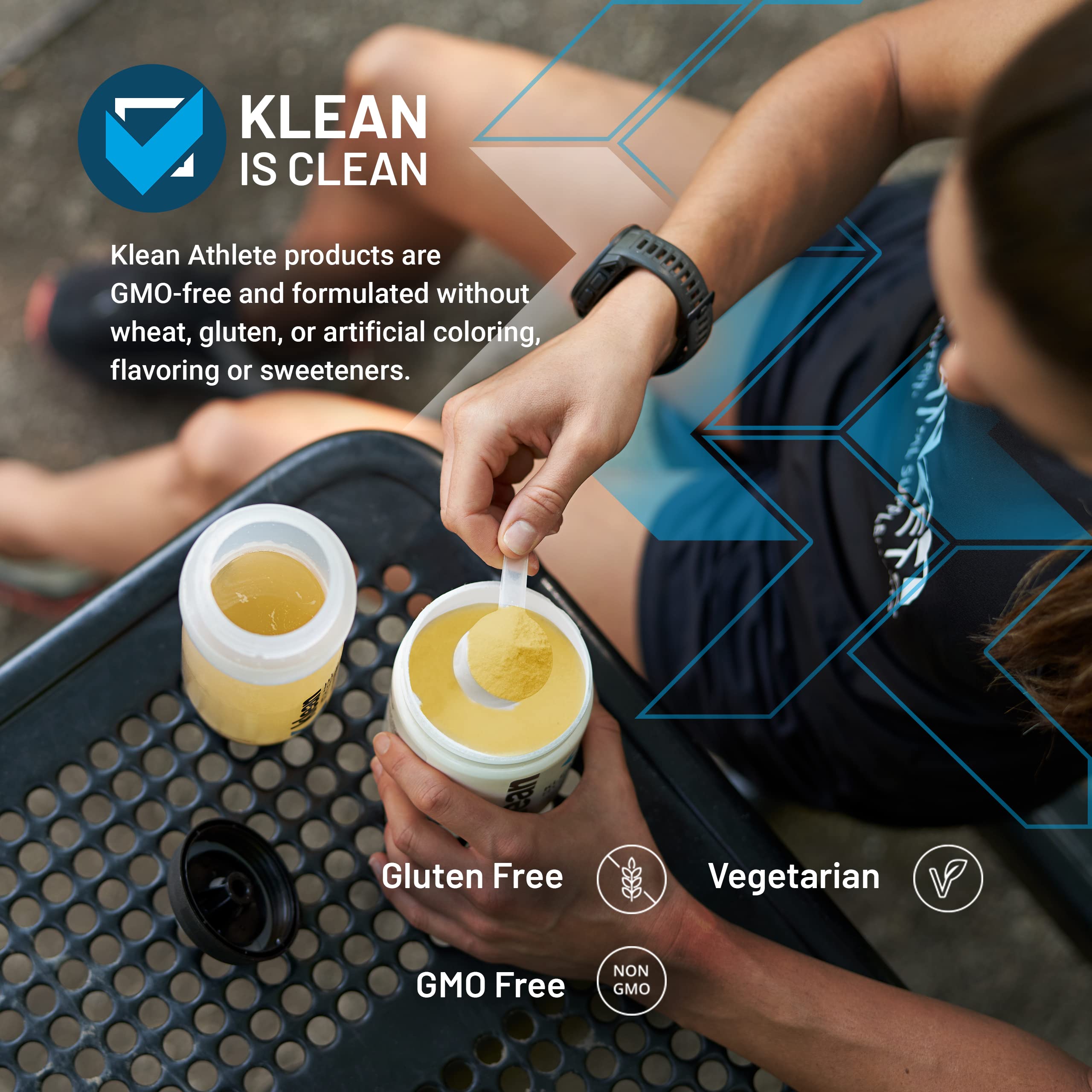 Klean Athlete aminoacidos esenciales + HMB, etiqueta NSF, producto verificado para deportistas.