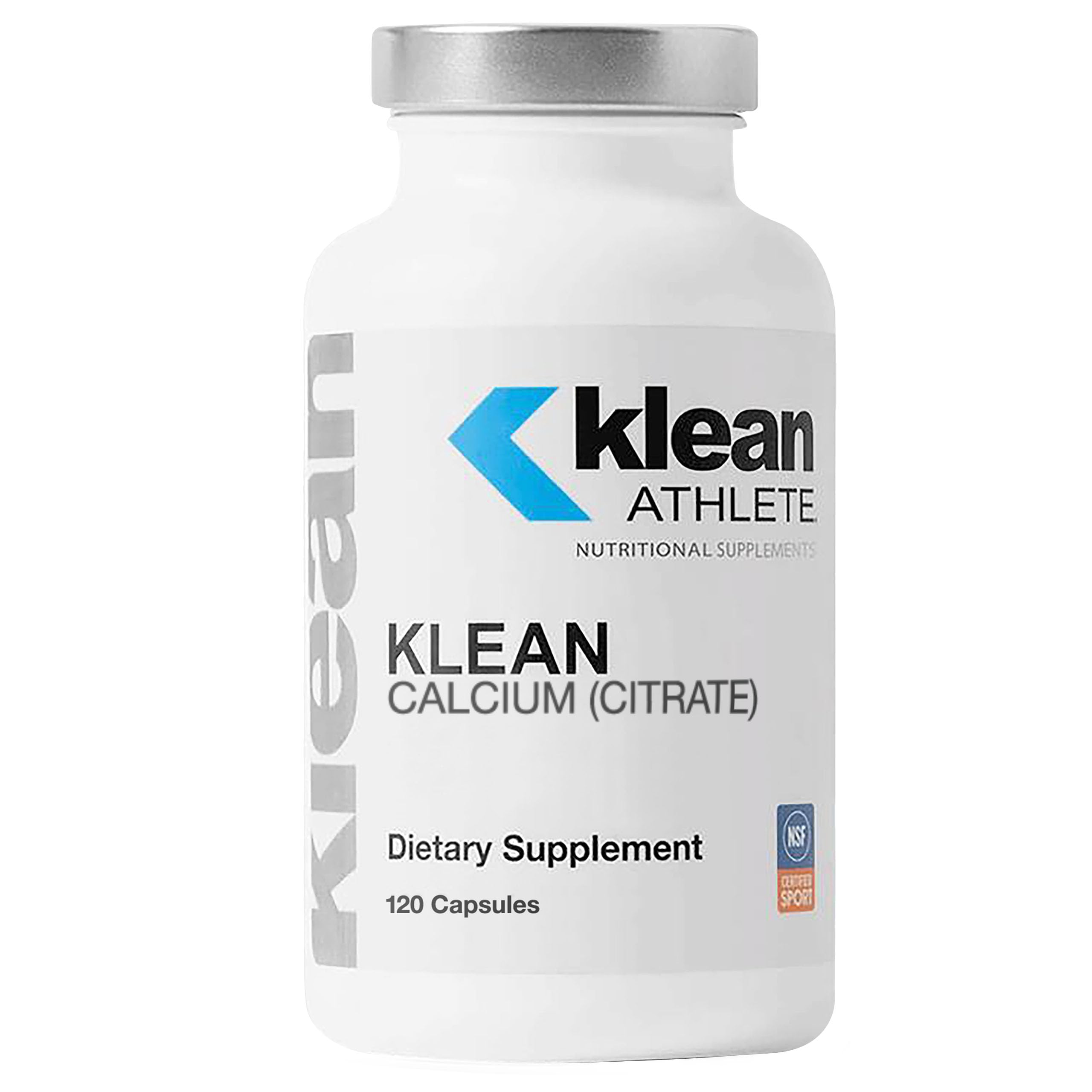 Klean Athlete Calcio Citrato: cápsulas en botella para densidad ósea durante entrenamientos.