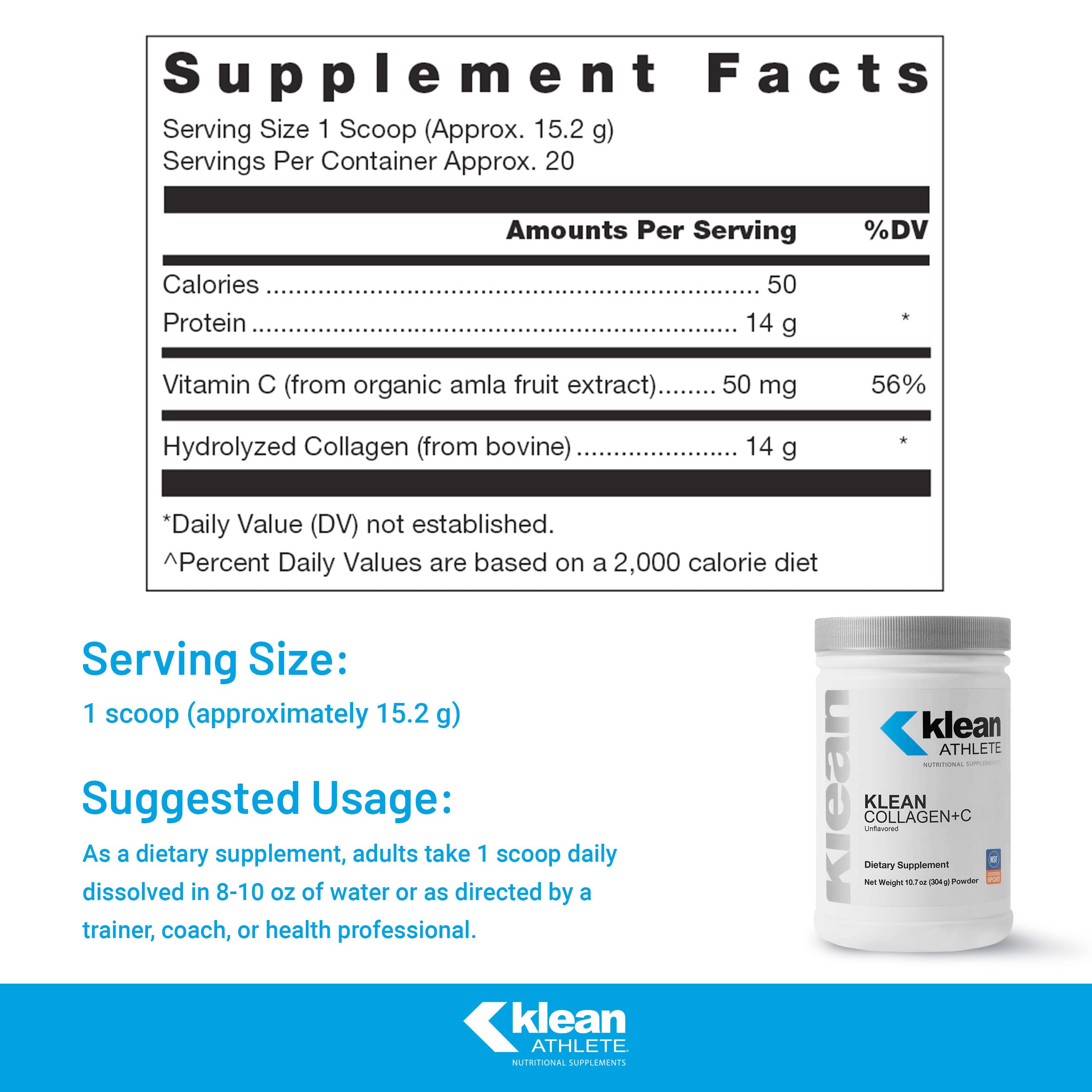 Klean Collagen+C, mezcla en vaso neutro, batido suave para entrenamientos.