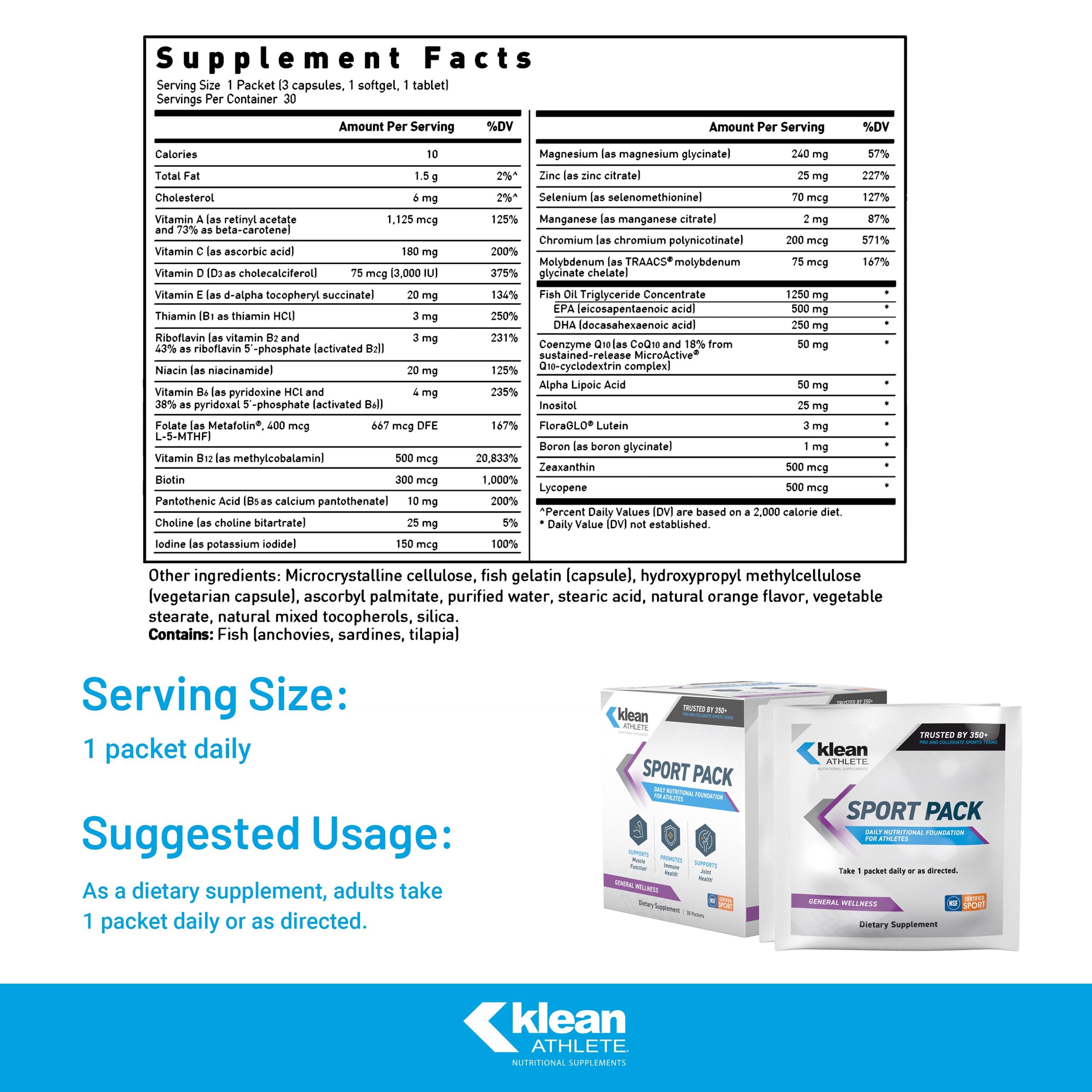 Dosis diaria del Klean Sport Pack para apoyo nutricional