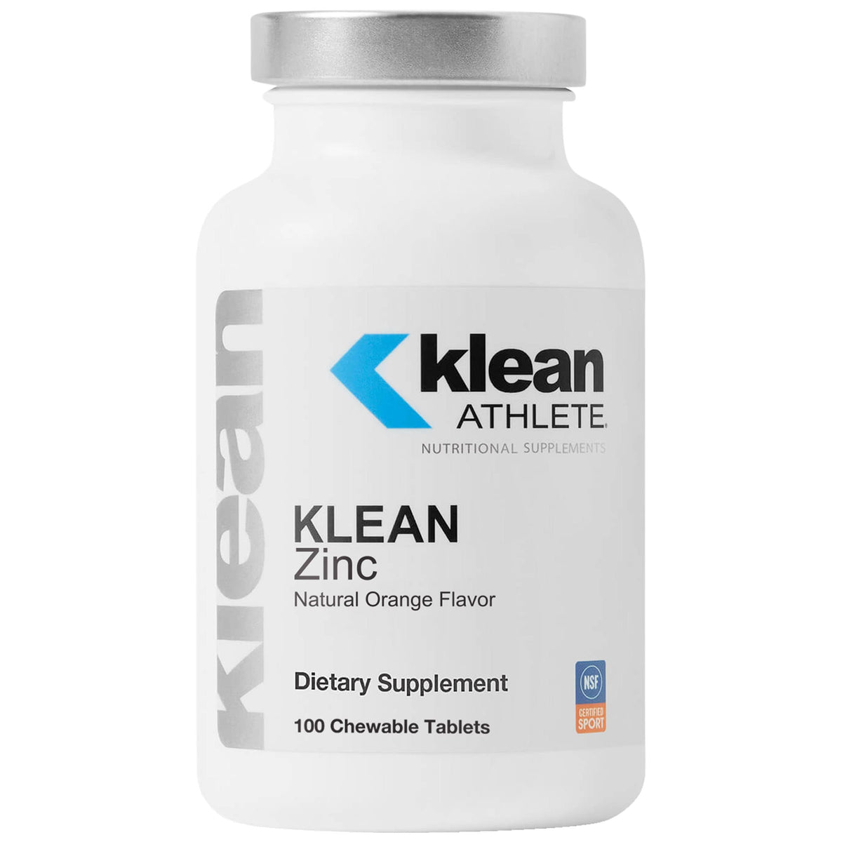 Klean Athlete Klean Zinc, bote de tabletas sabor naranja para consumo diario.