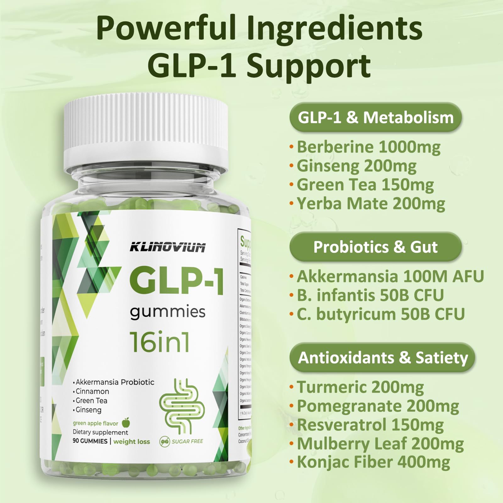 Gomitas sin gluten y veganas de Klinovium GLP1, sabor natural.