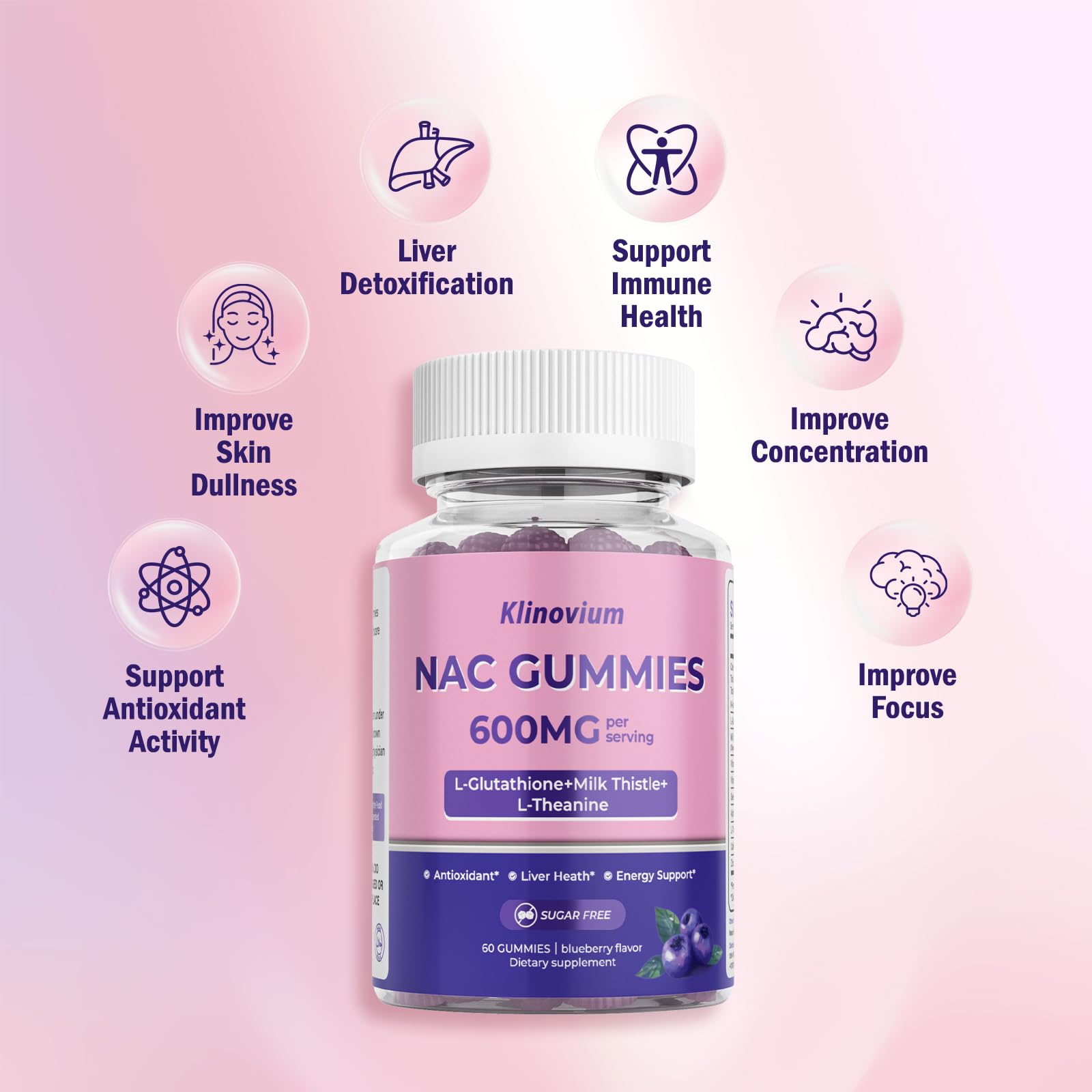 Klinovium NAC 600 mg gomitas para niños y adultos, fáciles de masticar