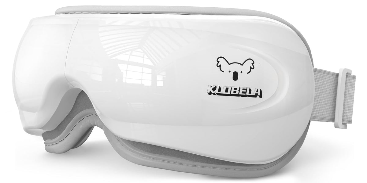 Klobela masaje ocular con calor y Bluetooth para relajación suave en casa o la oficina.