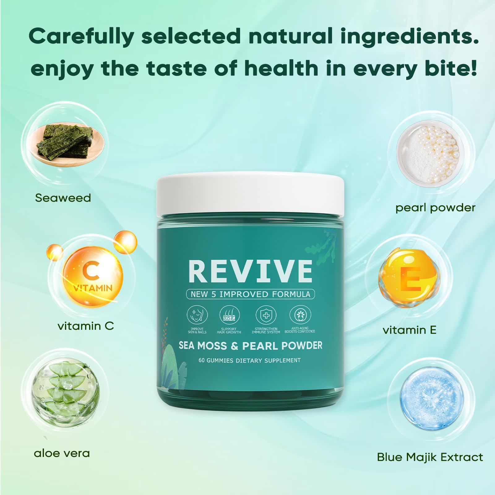 KLUNIZ Revive Gominolas algas irlandesas para nutrición suave del cabello.
