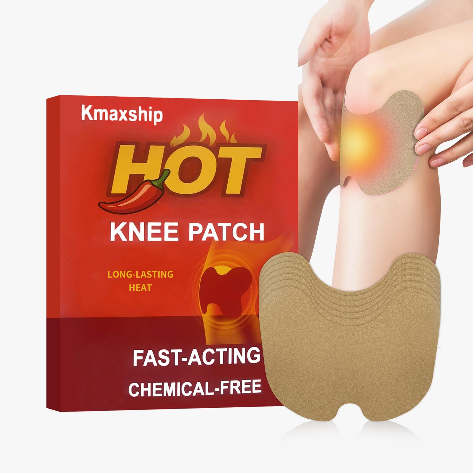 Parche de KmaxShip con capsacina para la rodilla, calor inmediato y alivio localizado