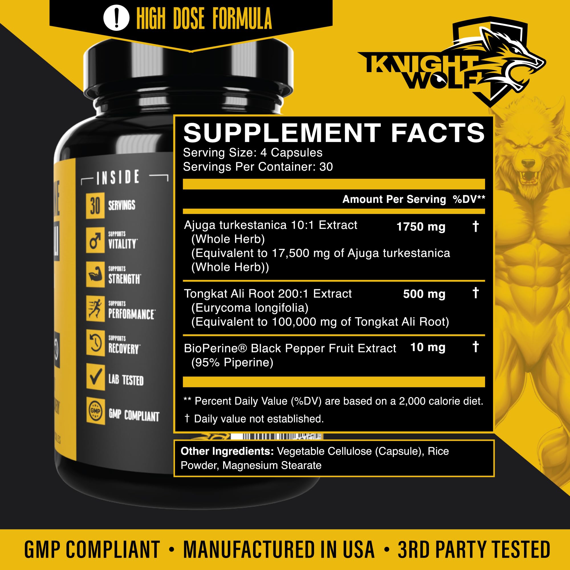 Cápsulas diarias Knight Wolf Supps, dosis fácil de tomar.