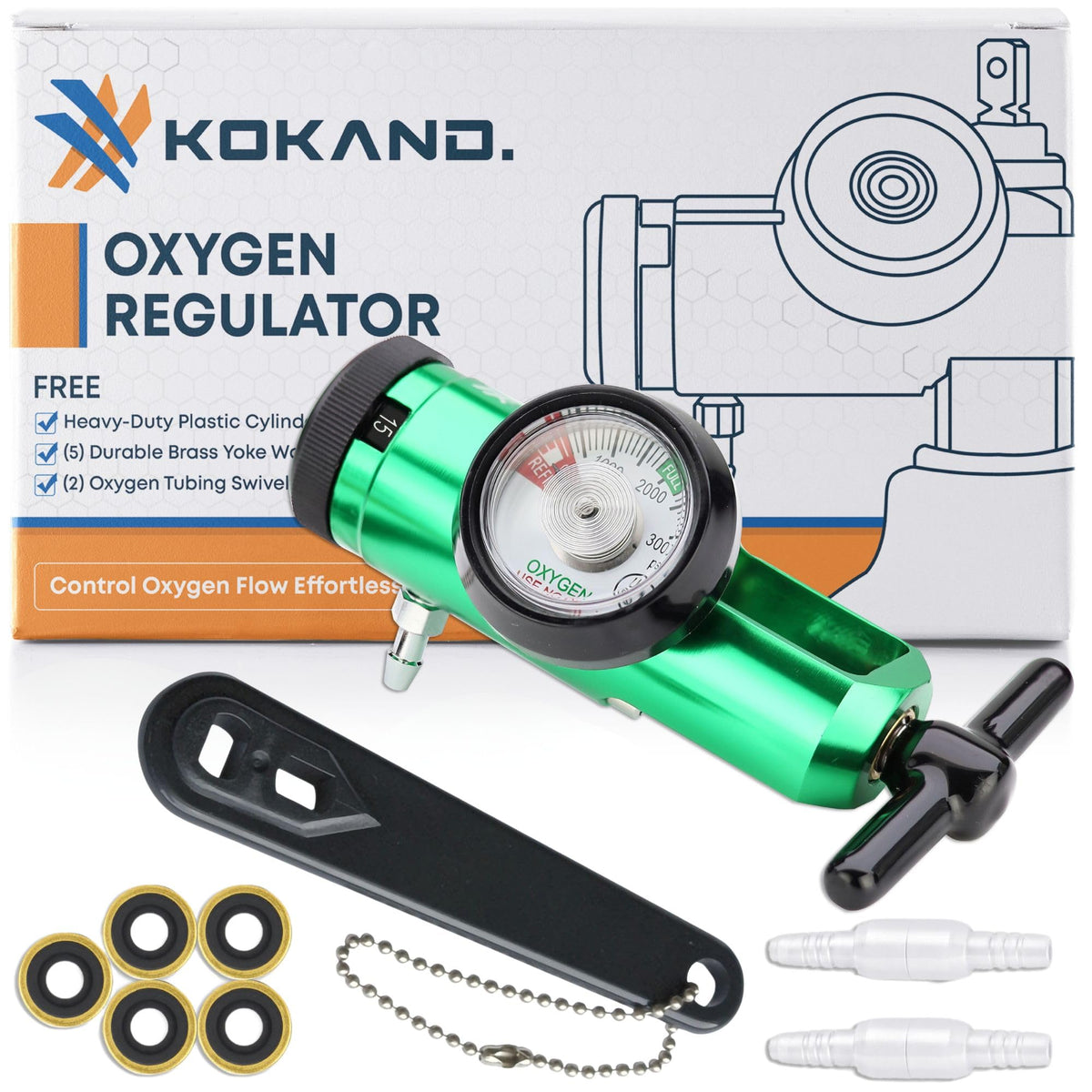 KOKAND regulador-oxígeno con manómetro claro para lectura de flujo precisa.