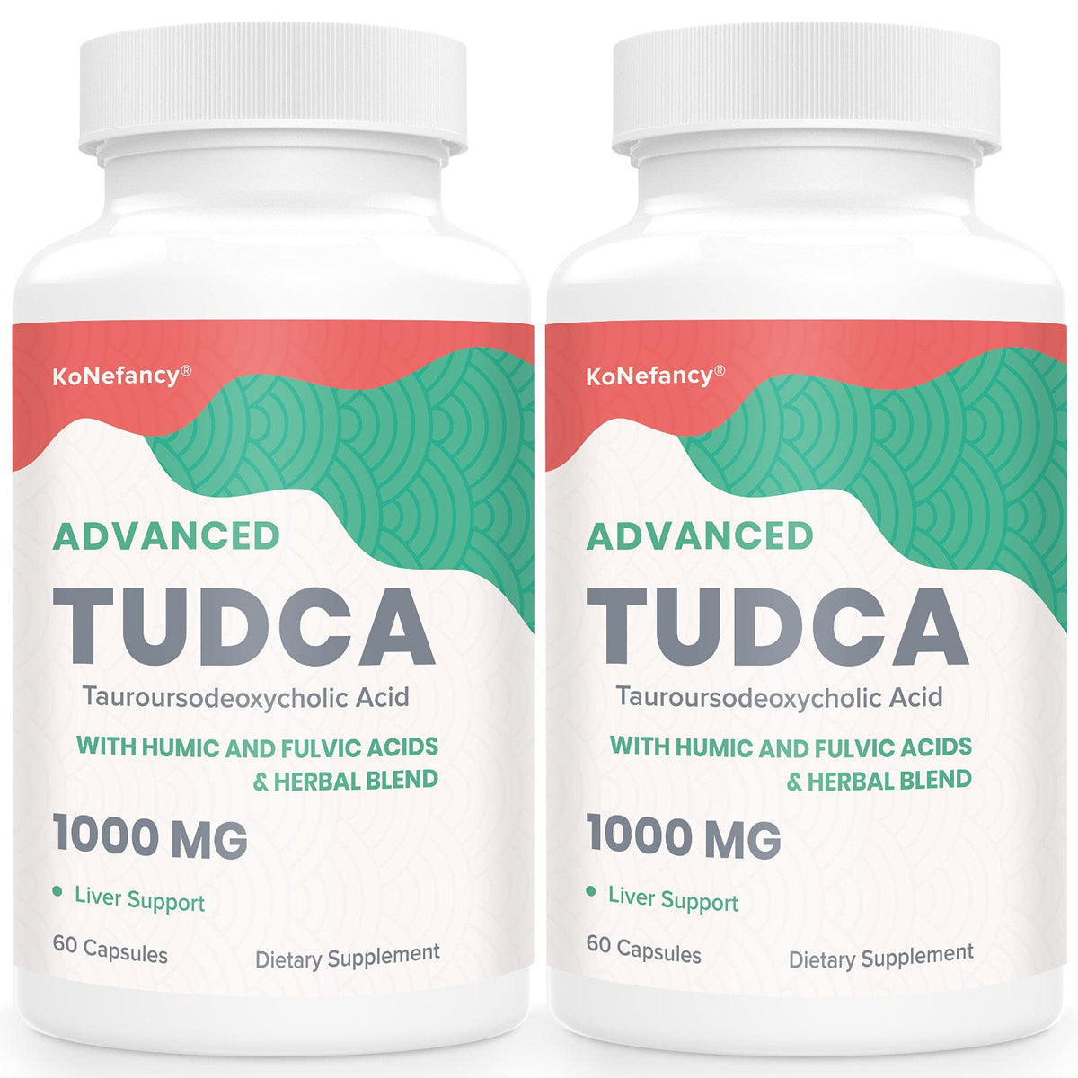 KoNefancy TUDCA, botella detalle: cápsulas veganas para apoyo hepático.
