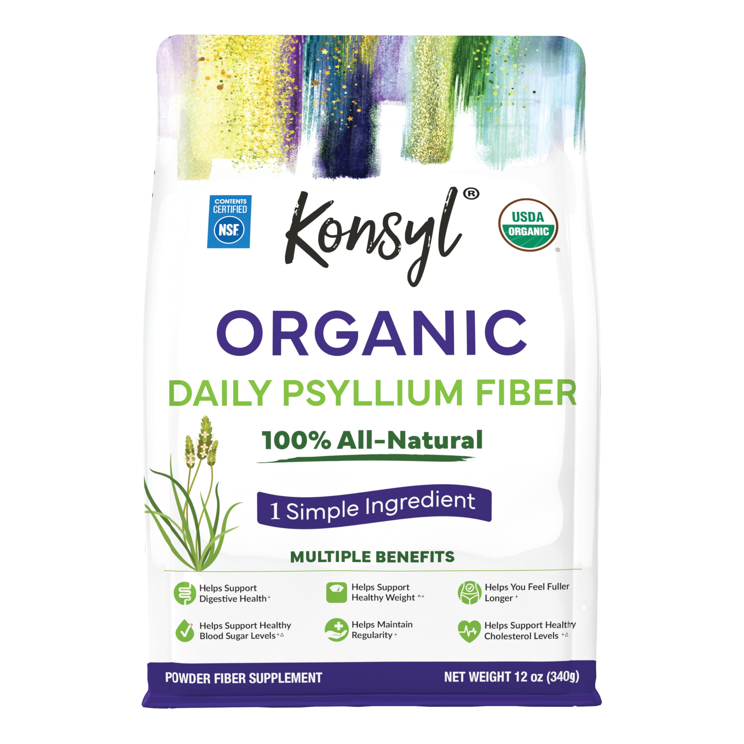 Konsyl psyllium husk en polvo en envase de 12 onzas para mayor comodidad