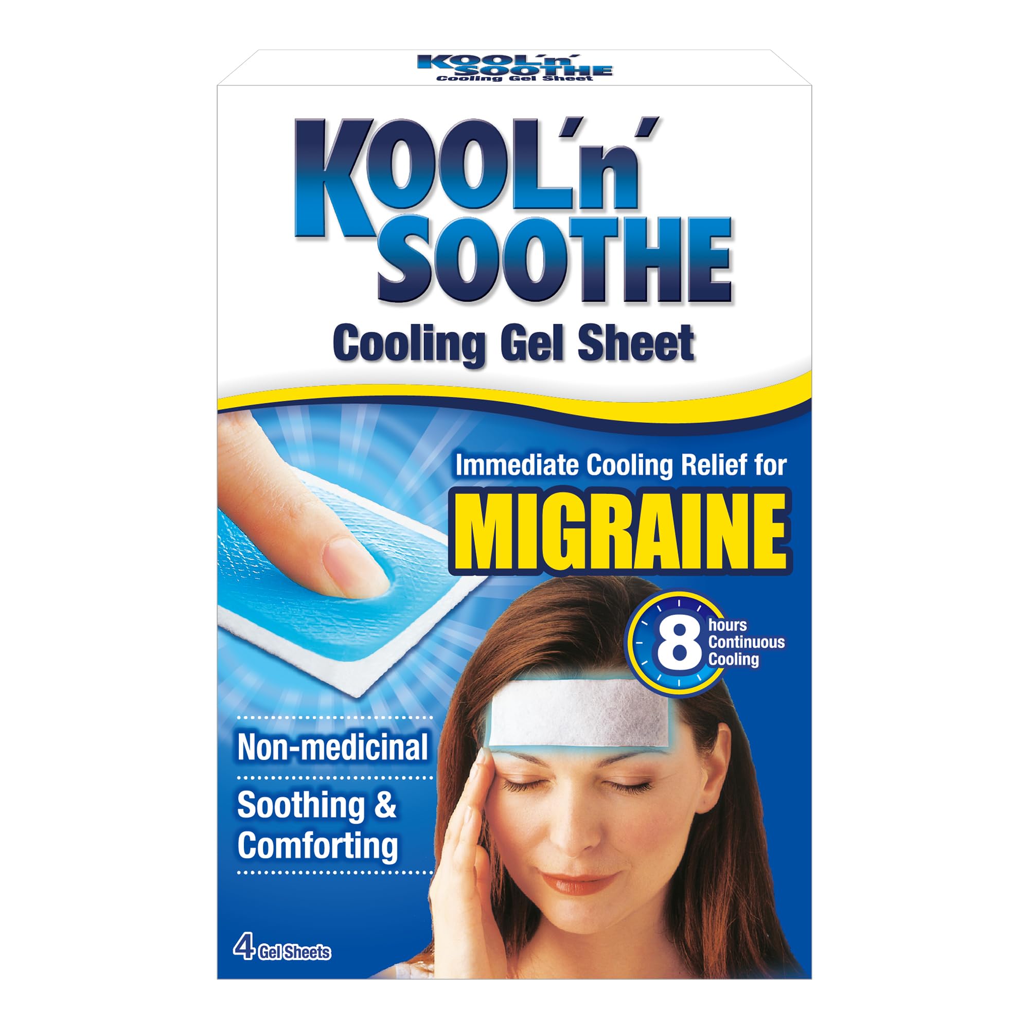 Kool 'n' Soothe Migraña: hojas gel enfriamiento inmediato en la frente.