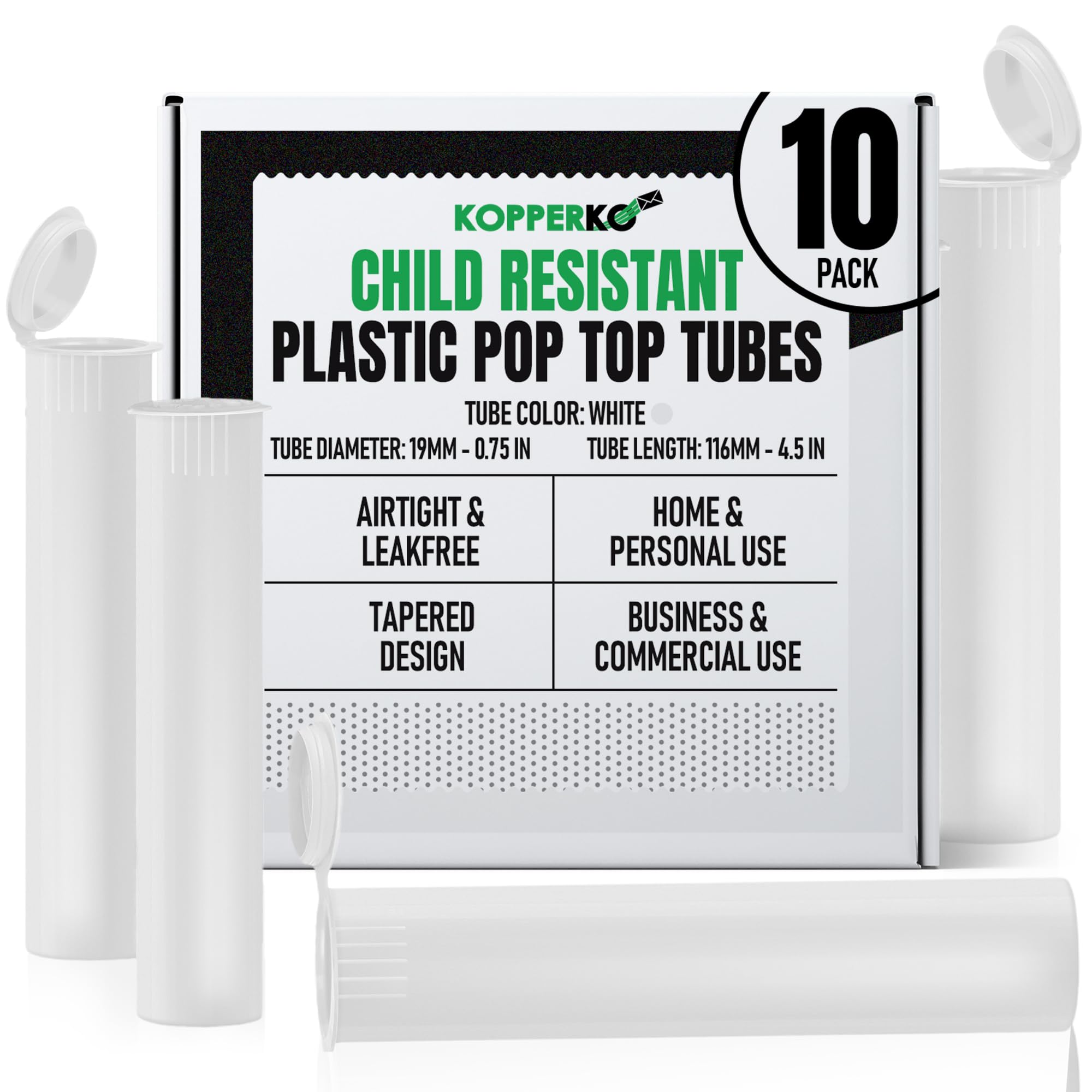 Kopperko tubo con tapa deslizante 116mm, lote diez, almacenamiento discreto para viaje.