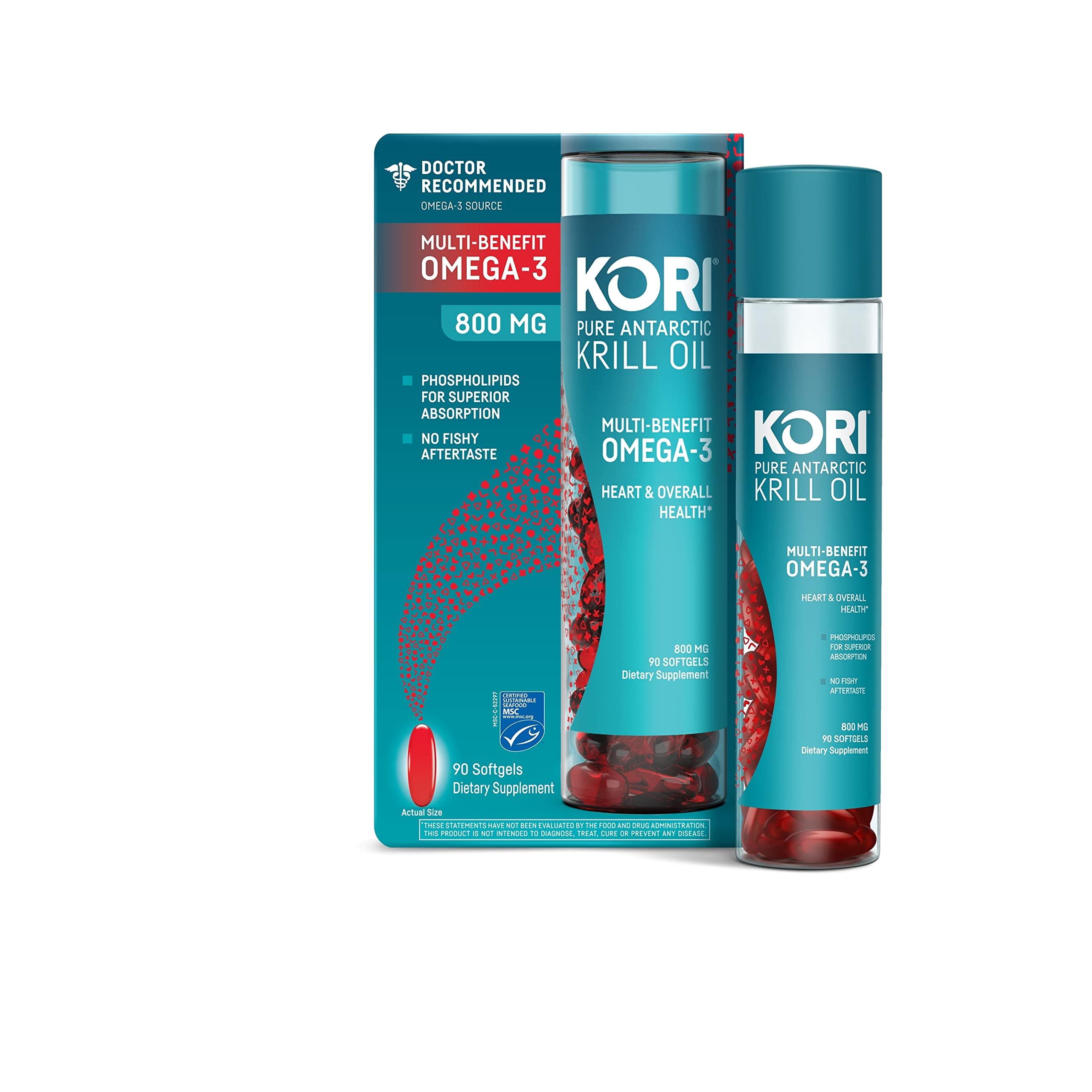 Kori Krill botella omega3: envase práctico para uso diario.