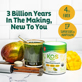 KOS Mango Greens espolvoreado sobre fruta, snack saludable rápido
