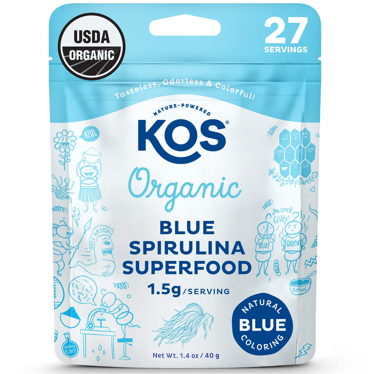 KOS polvo espirulina azul orgánica, colorante natural para batidos nutritivos
