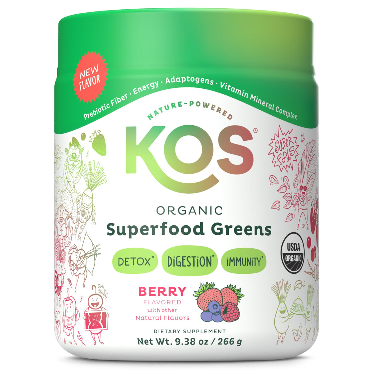 KOS Polvo de Verdes en cucharada, fuente de nutrientes para empezar el día.