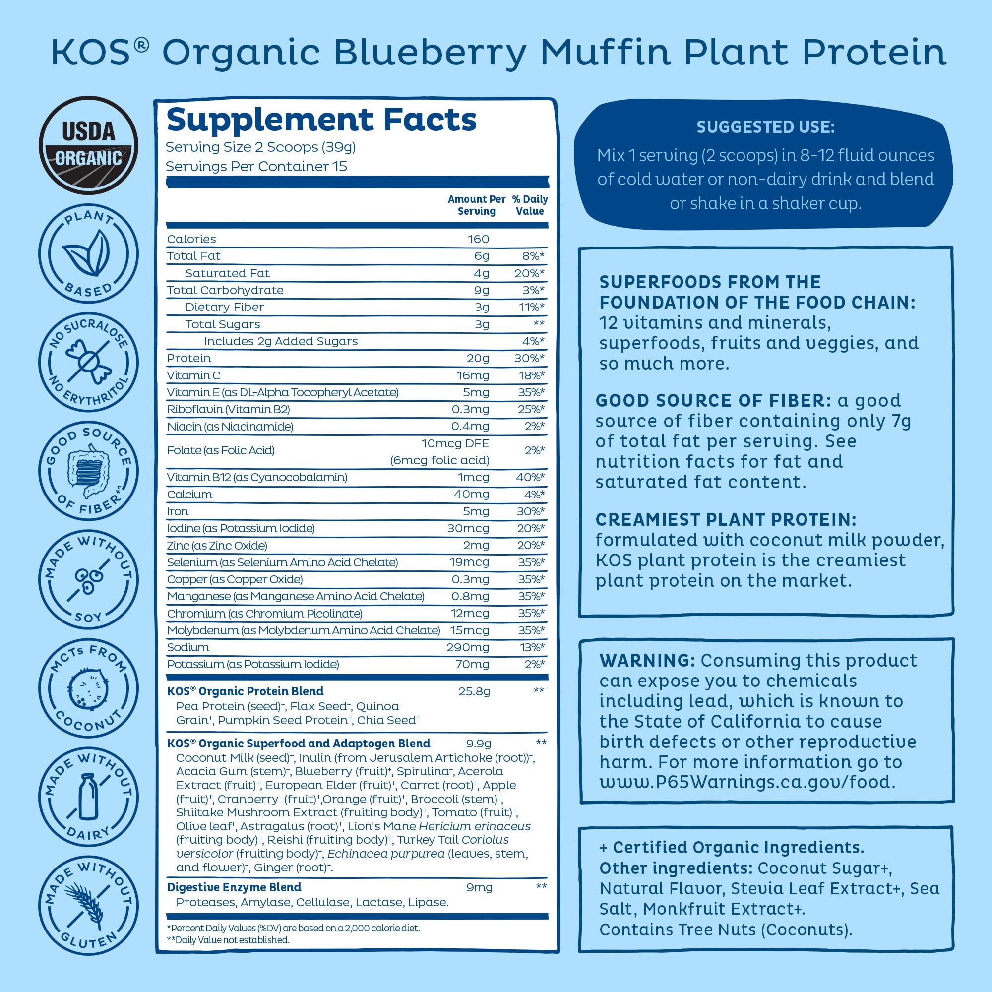 KOS porción de 20 g de proteína, ideal para snack saludable.