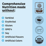 KOS proteína vegetal para smoothie, textura suave y sabor a arándano.