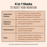 Mezcla de ingredientes orgánicos de KOS Proteína vegana para nutrición diaria.