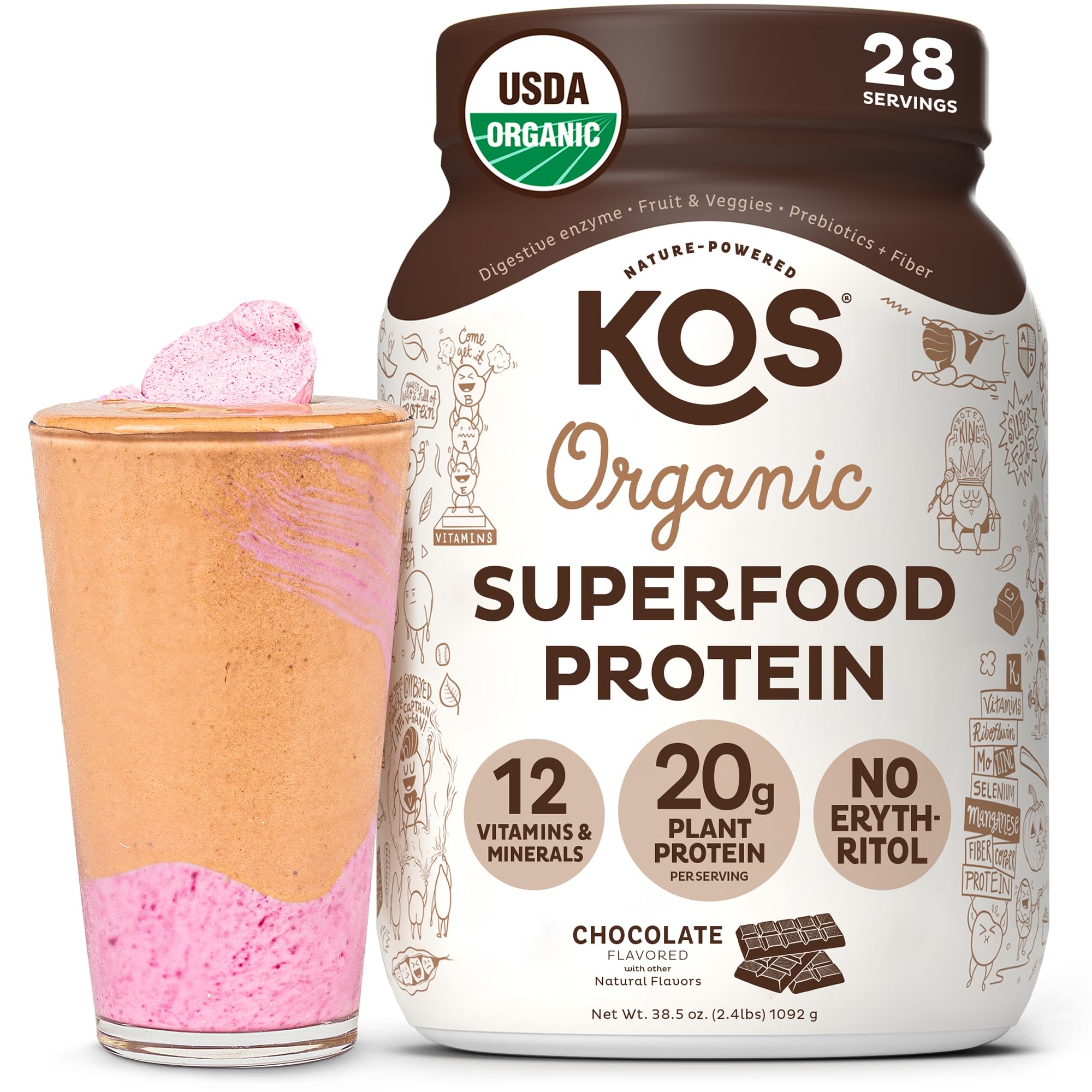 KOS Proteína vegana en polvo chocolate para batidos cremosos.