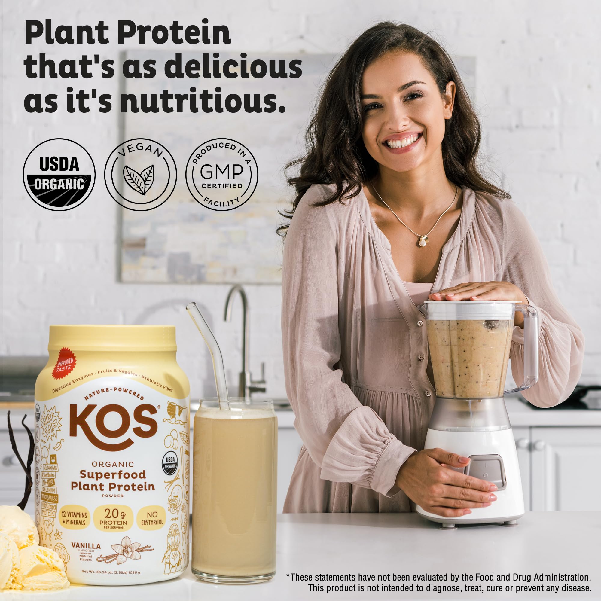 Kos Proteína vegana vainilla sin eritritol, ideal para batidos ligeros