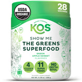 KOS Super Greens polvo verde manzana, ideal para comenzar el día con energía