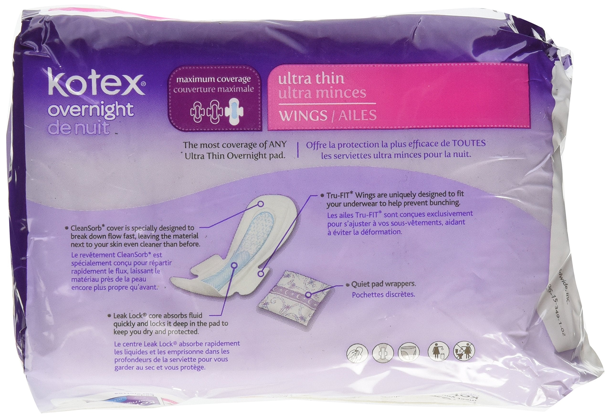 Kotex Noche con alas ergonómicas ofrece ajuste seguro para dormir cómodo.