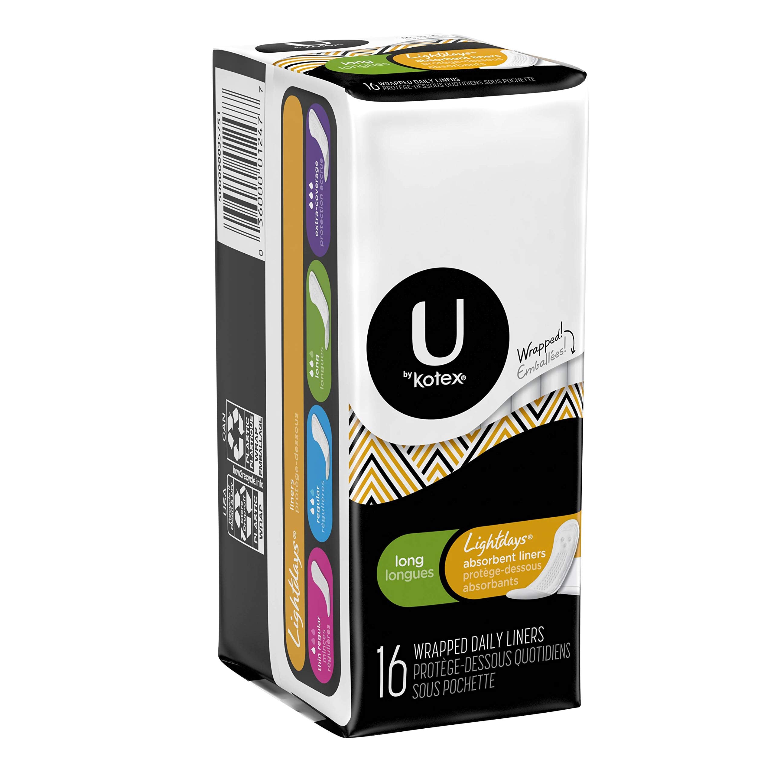Kotex protectores diarios Fresco y Seco, formato largo, comodidad diaria y frescura.