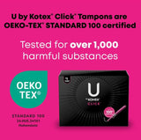 Kotex U Clic tampones: protección de 360° para movimientos cómodos.