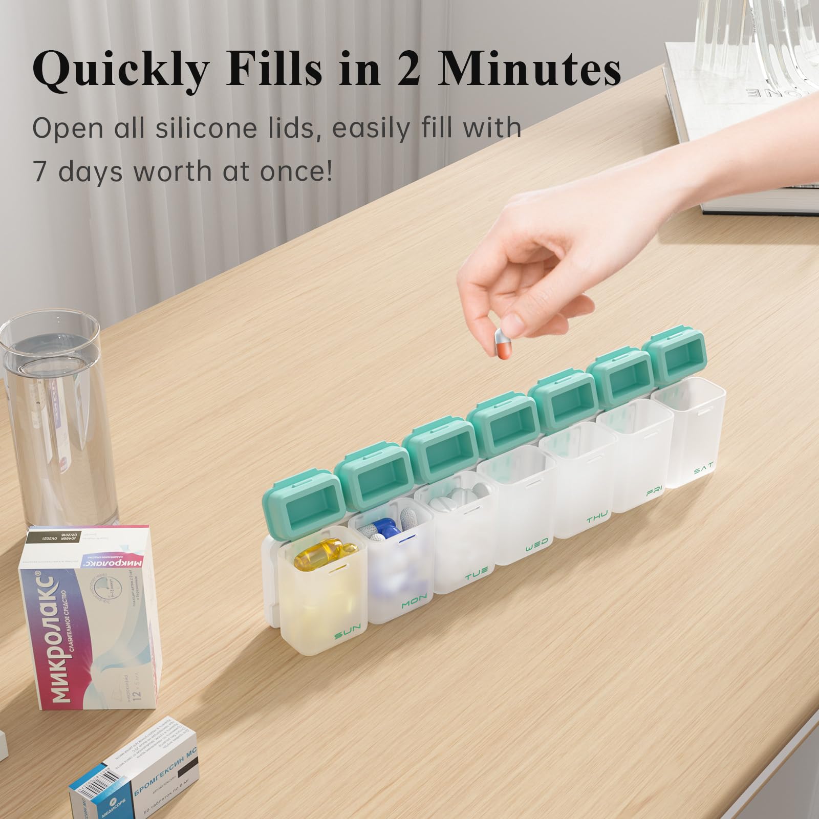 KOVIUU diseño semi transparente facilita ver las pastillas sin abrir