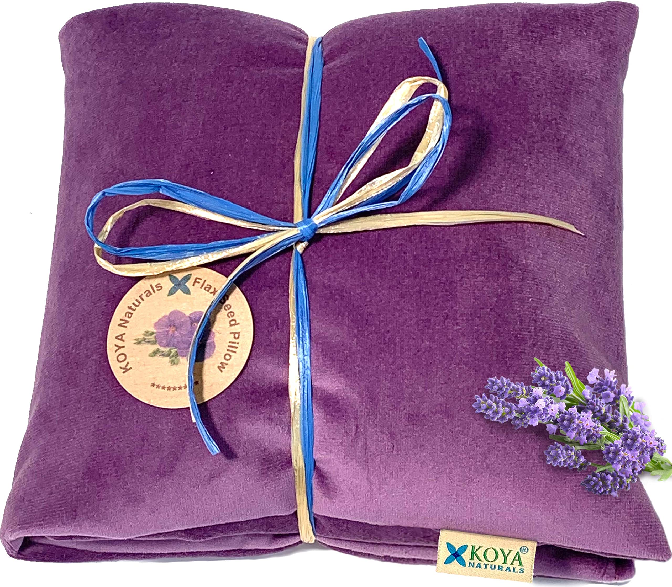 KOYA Naturals almohadilla calor lino-terciopelo lavanda, alivio relajante para cuello y hombros.