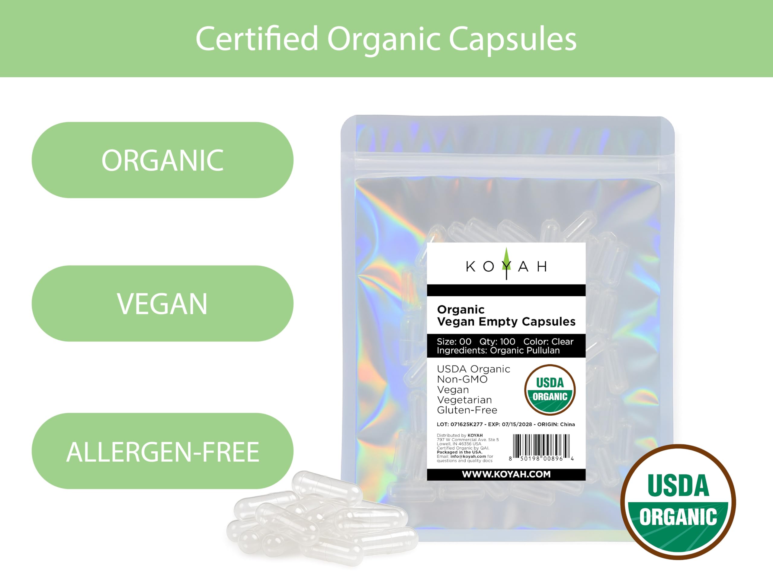 KOYAH sello orgánico certificado, garantía de origen limpio para tus cápsulas.