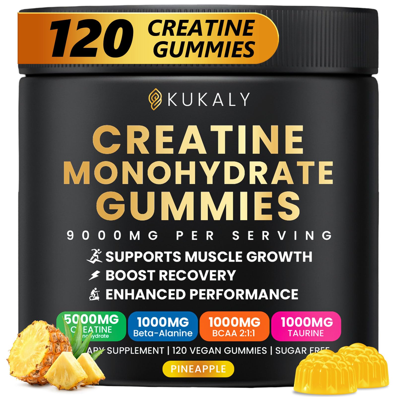 Gominolas Kukaly de creatina en empaque, sabor piña, listas para llevar.