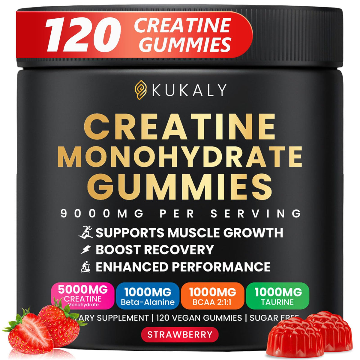 Kukaly gomitas creatina sabor fresa en lata para energía sostenida